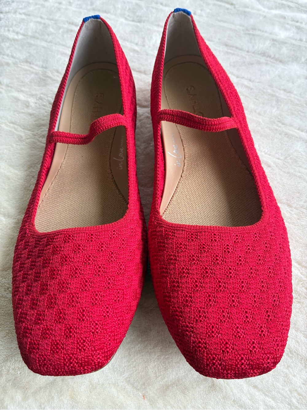 Rothy's The Square Mary Jane Flats In Lollipop Red Size 10 Basketweave Design